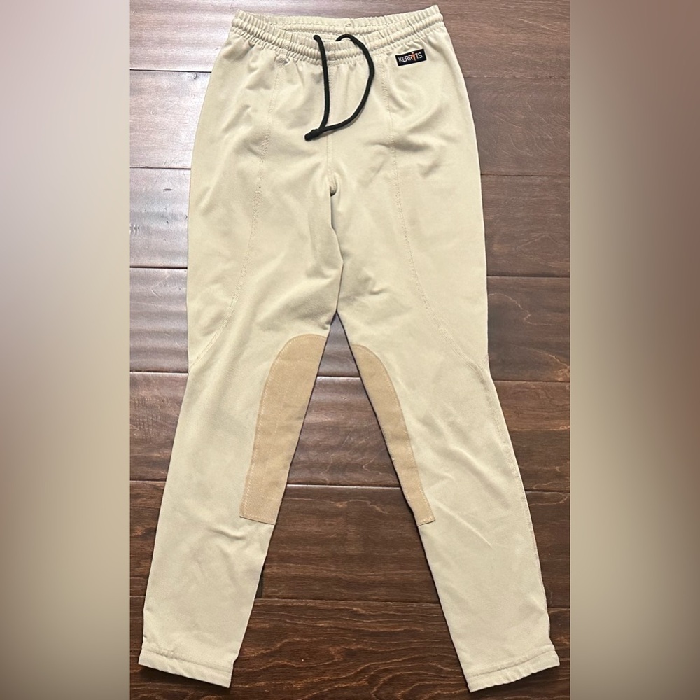 Girls Kerrits Brown/Tan Leggings Patch Riding Breech Drawstring Stretch Pants XL